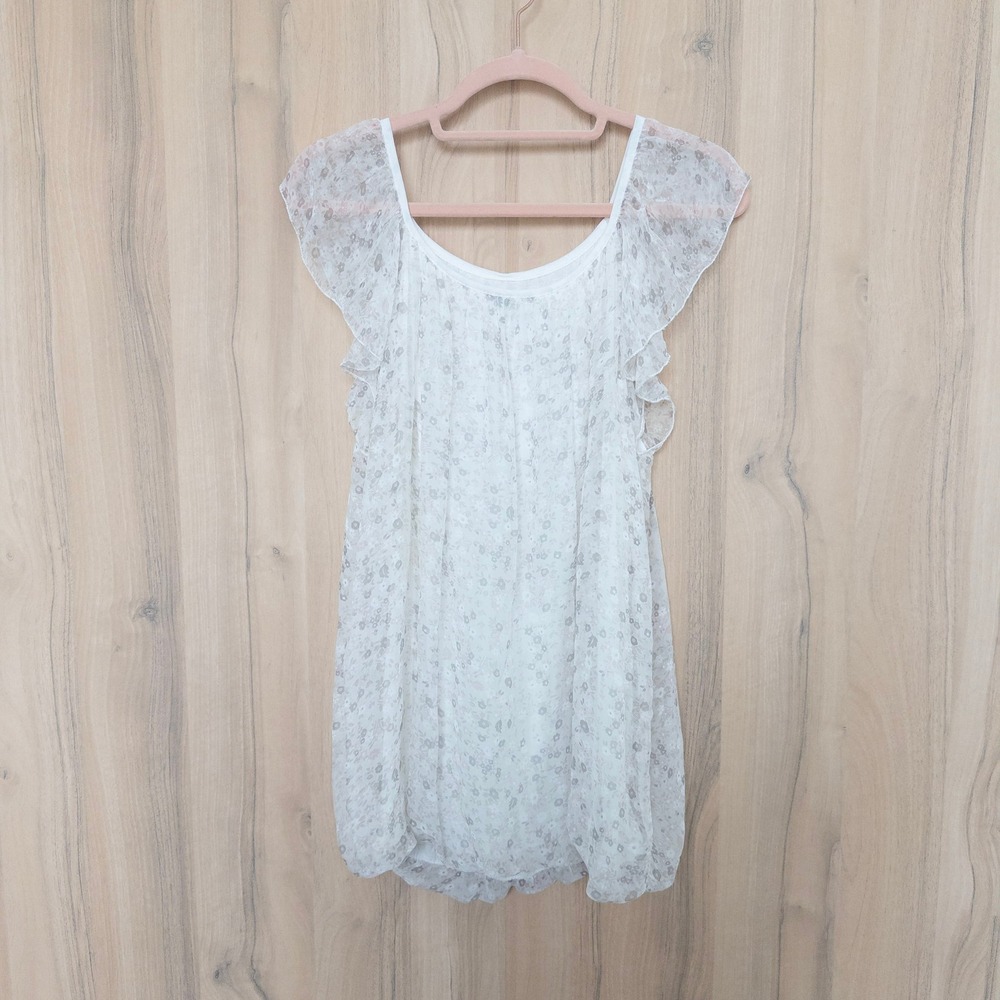 Luisa Ricci Silk Floral Blouse Large White Flutter Sleeve Italy Cottage Fairy